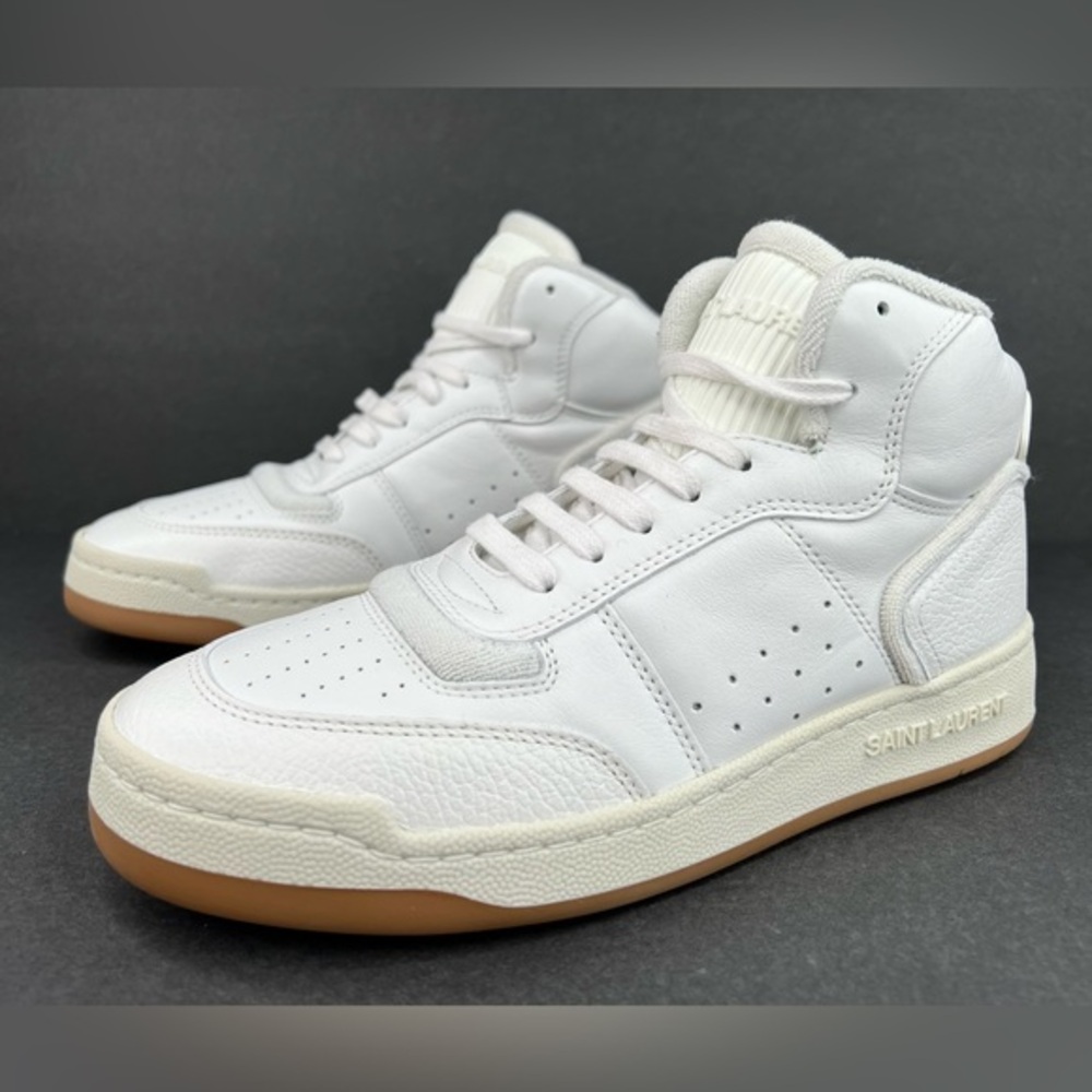 SAINT LAURENT SL 80 WOMEN SL/80 HIGH TOP LOGO YSL LEATHER SNEAKERS SIZE 39.5